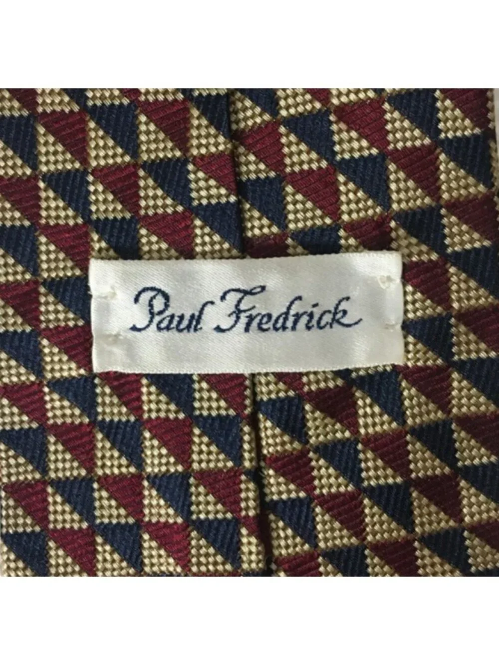 Paul Frederick Tie Red Black Gold Triangles Italian Silk 3.75 in Wide 57 in Long